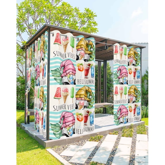 nqOlkjepod Outdoor Curtains for Patio Waterproof, Summer Gnomes Outdoor Privacy Panels Grommet, Palm Leaves Ice Cream Splicing Blackout Outside Curtains for Porch/Cabana/Pergola 54"x95", 2 Panels