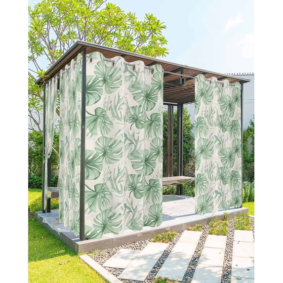 nqOlkjepod Outdoor Curtains for Patio Waterproof, Summer Green Palm Leaf Outdoor Privacy Panels Grommet, Tropical Plants Botanical Starfish Blackout Outside Curtains for Porch 54"x95", 1 Panel