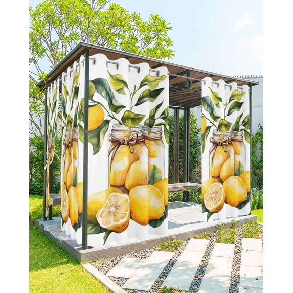 nqOlkjepod Outdoor Curtains for Patio Waterproof, Summer Lemon Outdoor Privacy Panels Grommet, Modern Watercolor Green Leaf Vase Blackout Outside Curtains for Porch/Cabana/Pergola 54"x84", 2 Panels