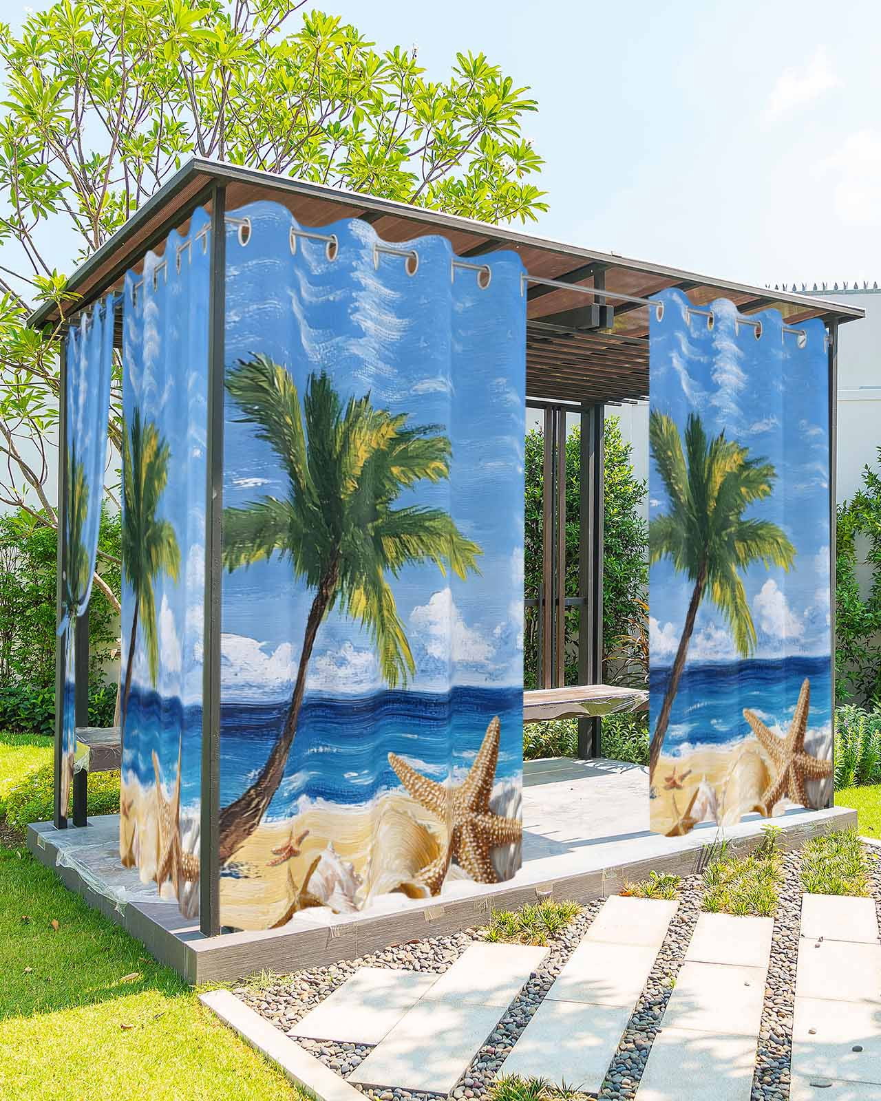 nqOlkjepod Outdoor Curtains for Patio Waterproof, Summer Palm Tree ...