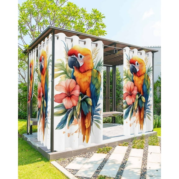 nqOlkjepod Outdoor Curtains for Patio Waterproof, Summer Parrot Outdoor Privacy Panels Grommet, Spring Verdant Flower Patterns Blackout Outside Curtains for Porch/Cabana/Pergola 54"x84", 1 Panel