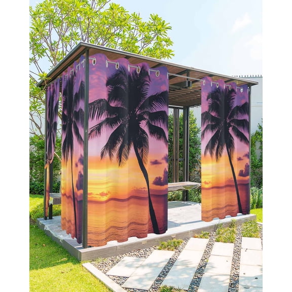 nqOlkjepod Outdoor Curtains for Patio Waterproof, Summer Sunset Outdoor Privacy Panels Grommet, Ocean Seaside Sky Cloud Scenery Palm Tree Blackout Outside Curtains for Porch/Cabana 54"x95", 1 Panel