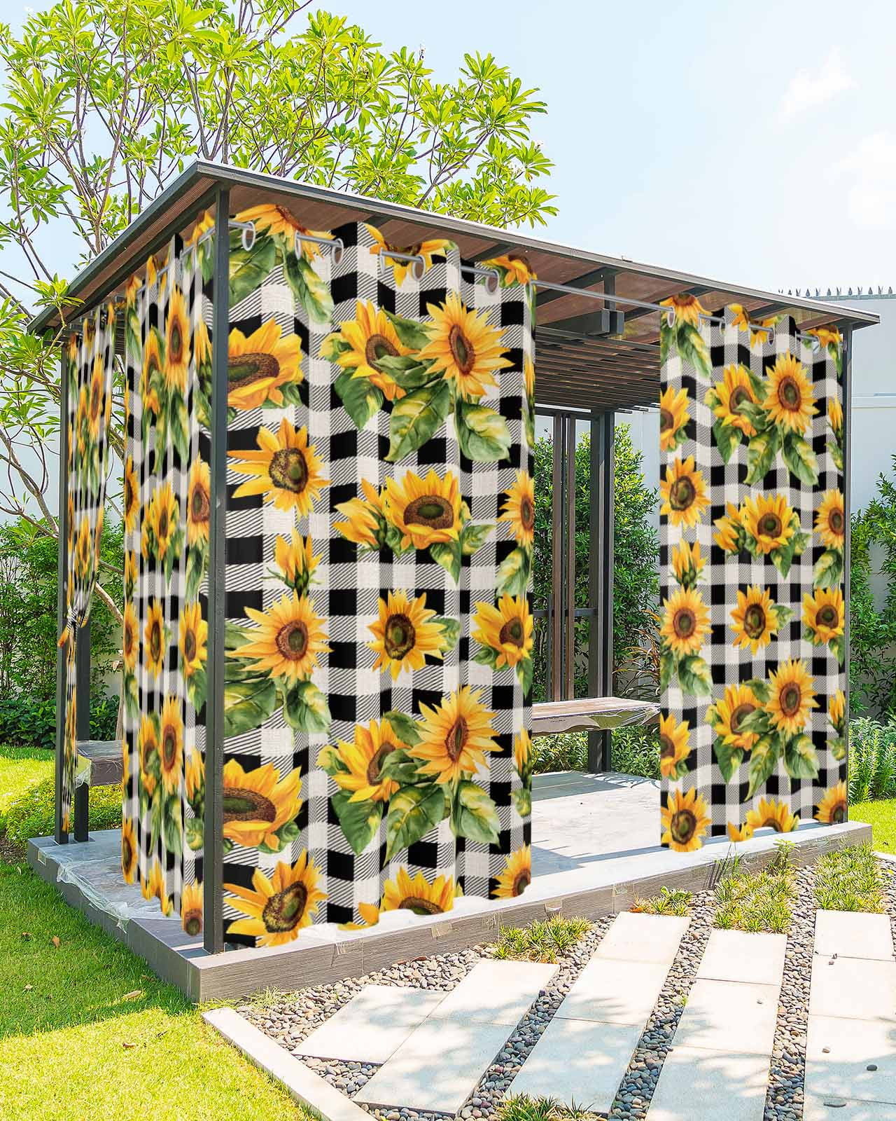 nqOlkjepod Outdoor Curtains for Patio Waterproof, Sunflower Black Check ...