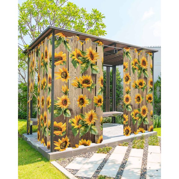 nqOlkjepod Outdoor Curtains for Patio Waterproof, Sunflower Farmhouse Outdoor Privacy Panels Grommet, Summer Botanical Flowers Wooden Blackout Outside Curtains for Porch/Cabana 54"x95", 1 Panel