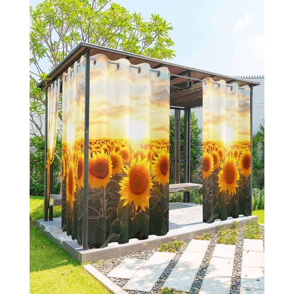 nqOlkjepod Outdoor Curtains for Patio Waterproof, Sunflower Farmhouse Outdoor Privacy Panels Grommet, Summer Watercolor Botanical Floral Blackout Outside Curtains for Porch/Cabana 54"x84", 1 Panel