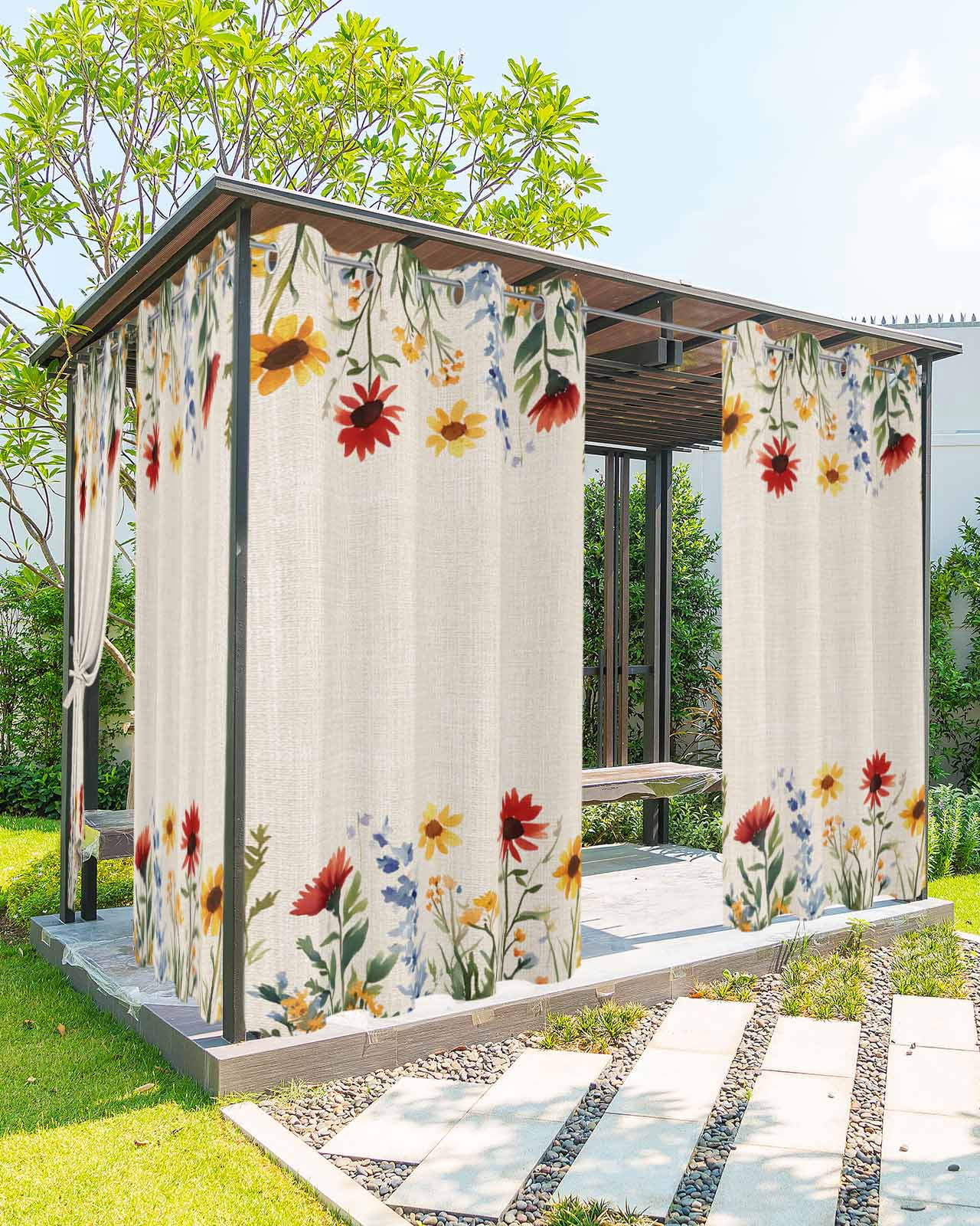 nqOlkjepod Outdoor Curtains for Patio Waterproof, Sunflower Floral