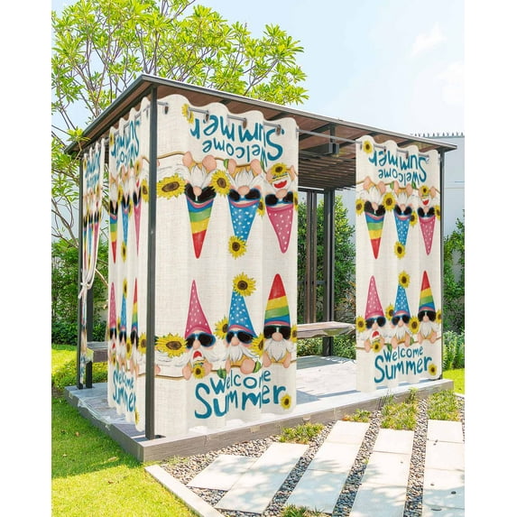nqOlkjepod Outdoor Curtains for Patio Waterproof, Sunflower Gnomes Outdoor Privacy Panels Grommet, Farmhouse Yellow Red Blue Rustic Blackout Outside Curtains for Porch/Cabana 54"x95", 1 Panel