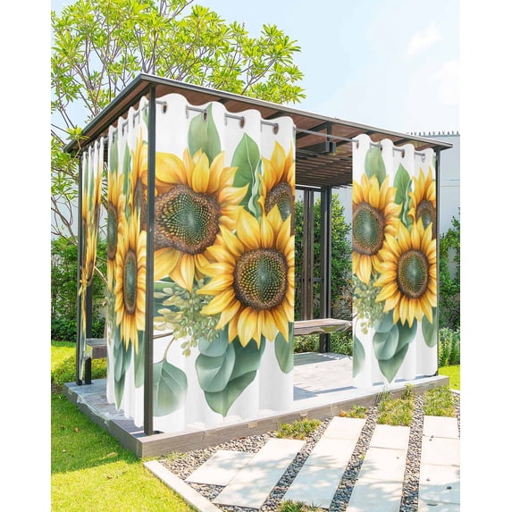 nqOlkjepod Outdoor Curtains for Patio Waterproof, Sunflower Outdoor Privacy Panels Grommet, Country Eucalyptus Green Yellow Botanical Blackout Outside Curtains for Porch/Cabana 54"x84", 1 Panel