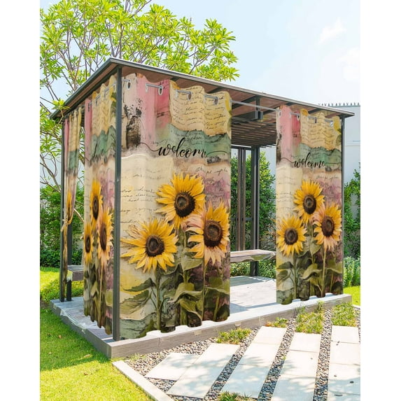 nqOlkjepod Outdoor Curtains for Patio Waterproof, Sunflower Outdoor Privacy Panels Grommet, Vintage Summer Botanical Pastoral Welcome Blackout Outside Curtains for Porch/Cabana 54"x108", 2 Panels