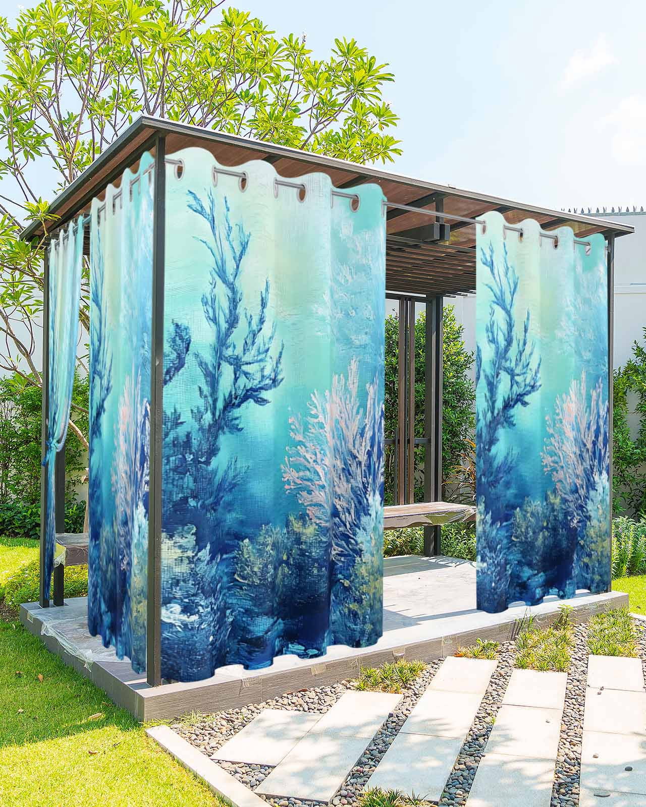 nqOlkjepod Outdoor Curtains for Patio Waterproof, Teal Blue Ocean ...