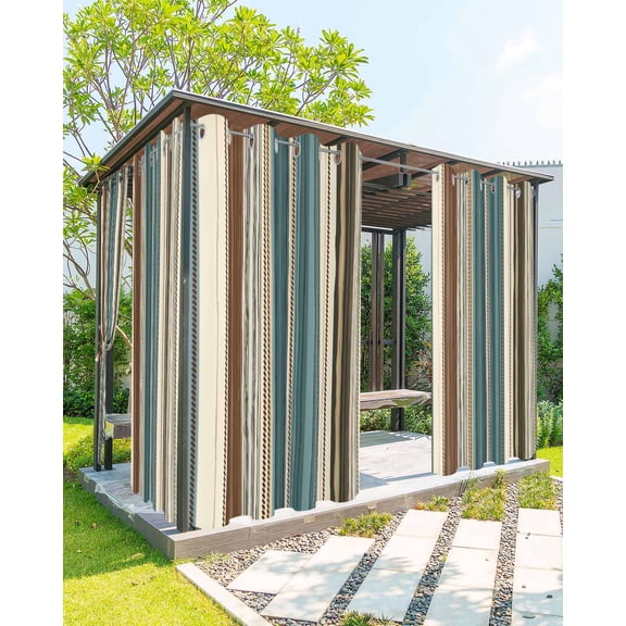 nqOlkjepod Outdoor Curtains for Patio Waterproof, Teal Boho Stripes Outdoor Privacy Panels Grommet, Modern Bohemia Brown Beige Texture Blackout Outside Curtains for Porch/Cabana 54"x108", 1 Panel