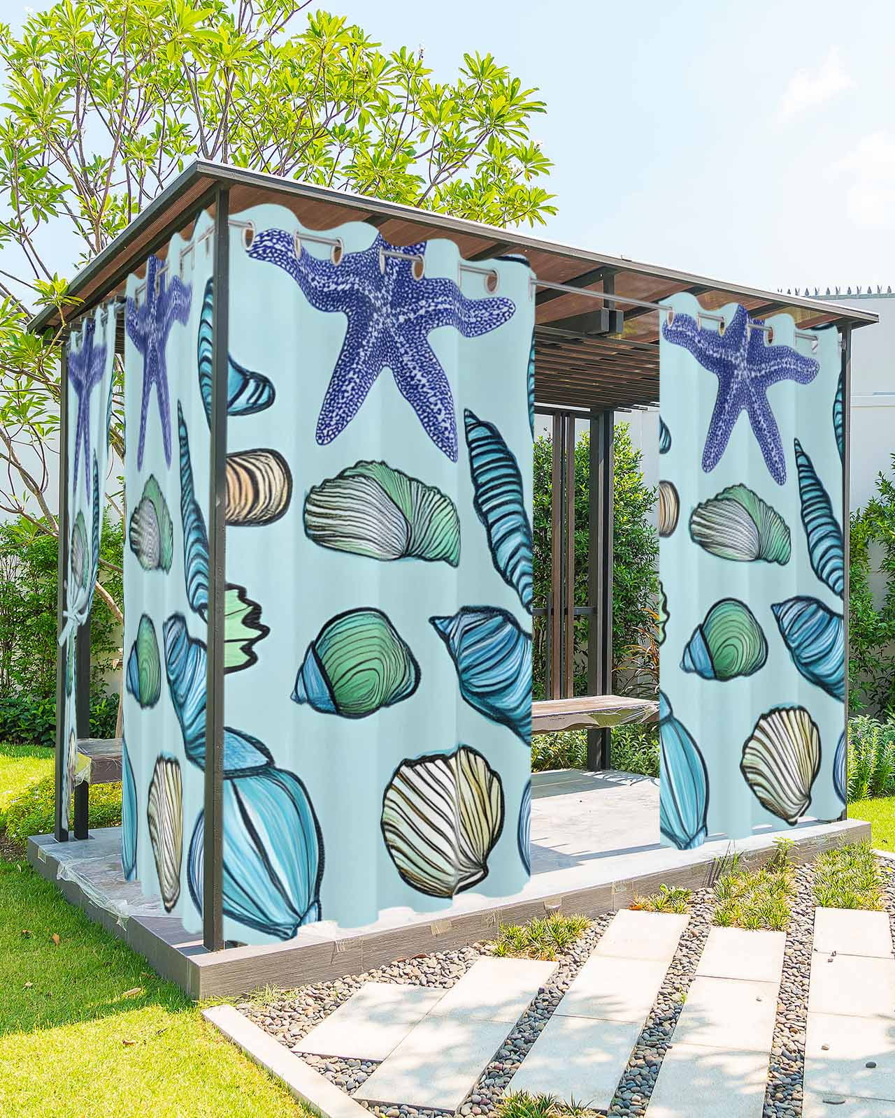 nqOlkjepod Outdoor Curtains for Patio Waterproof, Teal Conch Coastal ...