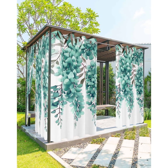 nqOlkjepod Outdoor Curtains for Patio Waterproof, Teal Eucalyptus Leaves Outdoor Privacy Panels Grommet, Weeping Botanical Branches Blackout Outside Curtains for Porch/Cabana 54"x108", 1 Panel