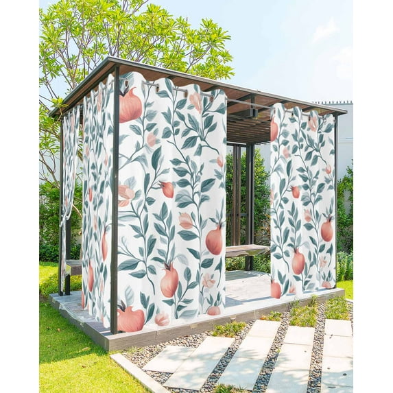 nqOlkjepod Outdoor Curtains for Patio Waterproof, Teal Green Botanical Outdoor Privacy Panels Grommet, Pink Spring Floral Country Blackout Outside Curtains for Porch/Cabana/Pergola 54"x95", 2 Panels