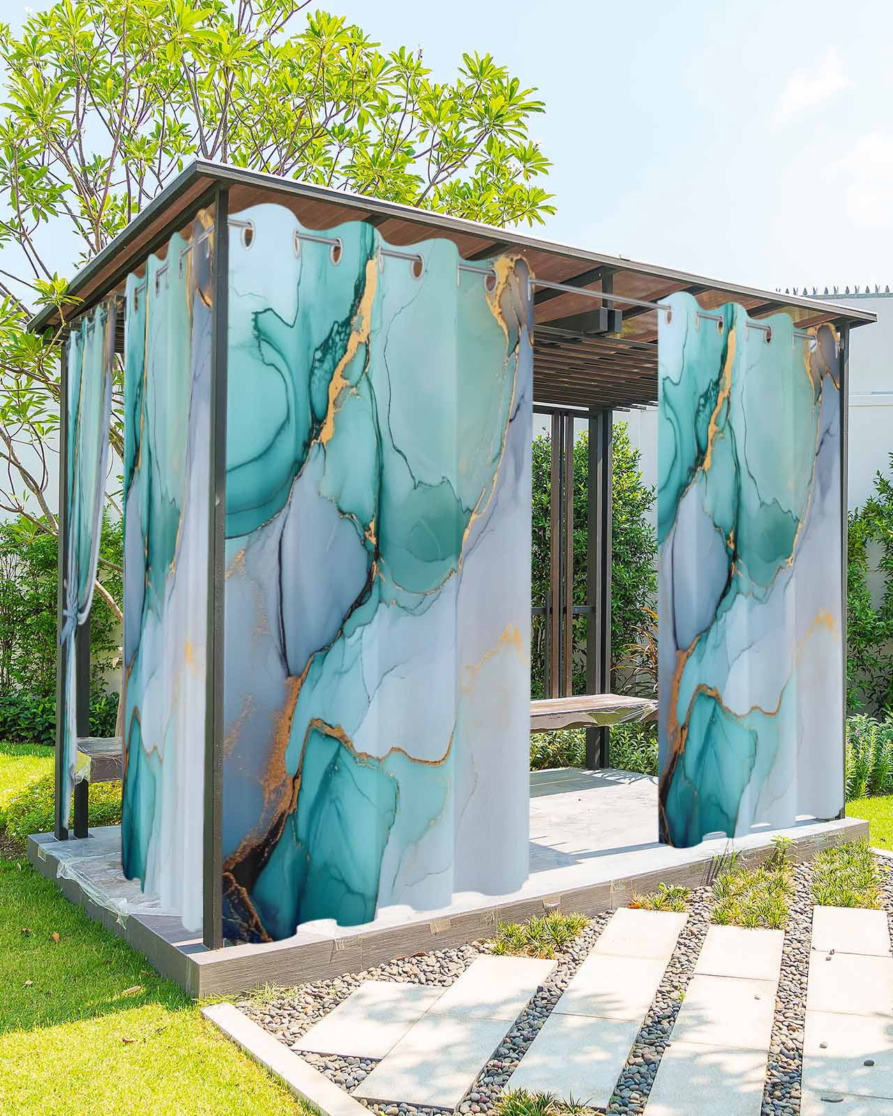 nqOlkjepod Outdoor Curtains for Patio Waterproof, Teal Marble Outdoor Privacy Panels Grommet, Green Abstract Art Modern Blackout Outside Curtains for Porch/Cabana/Pergola/Gazebo 54"x84", 2 Panels