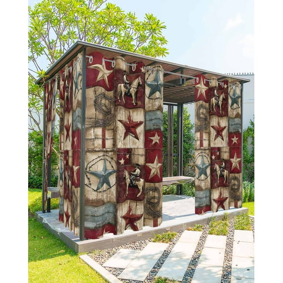 nqOlkjepod Outdoor Curtains for Patio Waterproof, Texas Star Vintage Outdoor Privacy Panels Grommet, Country Star Western Cowboy Blackout Outside Curtains for Porch/Cabana/Pergola 54"x84", 1 Panel