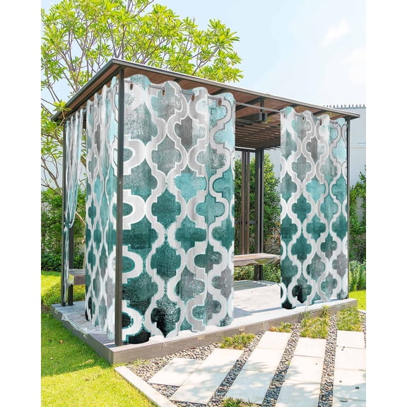 nqOlkjepod Outdoor Curtains for Patio Waterproof, Turquoise Morocco Outdoor Privacy Panels Grommet, Grey Ombre Retro Mottled Painting Art Blackout Outside Curtains for Porch/Cabana 54"x95", 1 Panel