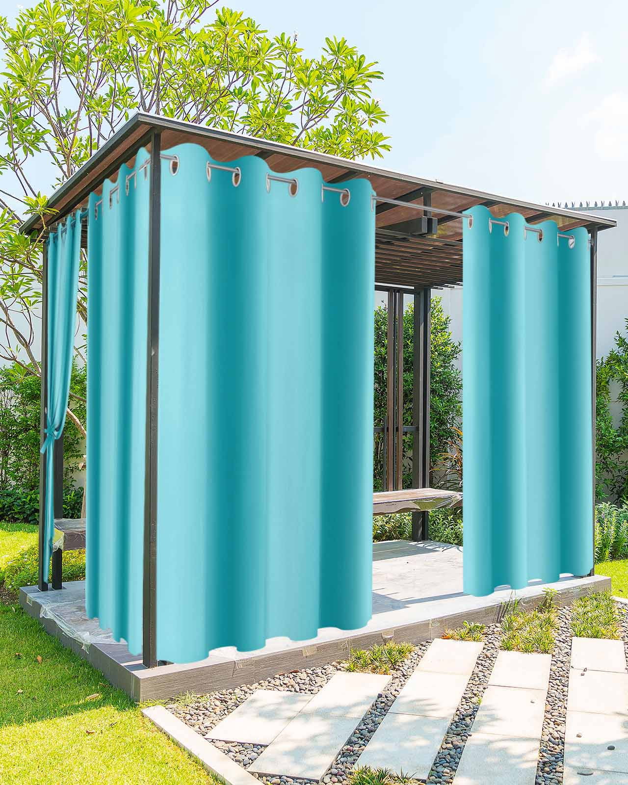 nqOlkjepod Outdoor Curtains for Patio Waterproof, Turquoise Ombre Outdoor Privacy Panels Grommet, Modern Abstract Art Blackout Outside Curtains for Porch/Cabana/Pergola/Gazebo 54"x84", 1 Panel