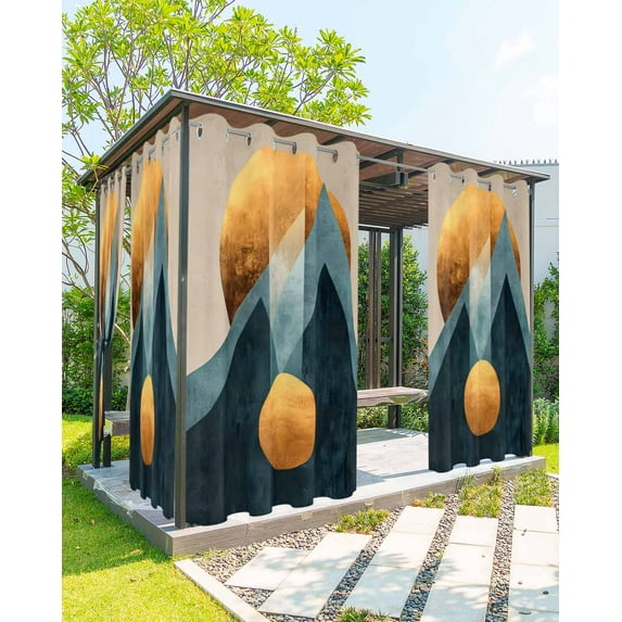 nqOlkjepod Outdoor Curtains for Patio Waterproof, Vintage Boho Outdoor Privacy Panels Grommet, Abstract Mountains Sun Geometric Blackout Outside Curtains for Porch/Cabana/Pergola 54"x95", 1 Panel