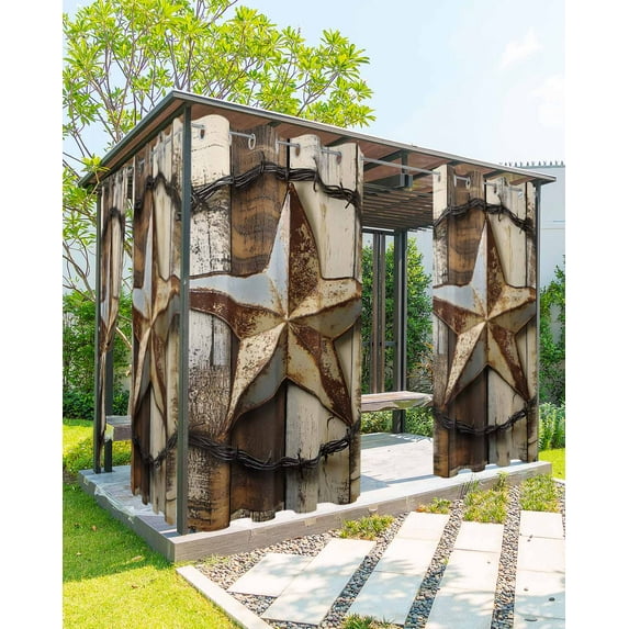 nqOlkjepod Outdoor Curtains for Patio Waterproof, Vintage Farmhouse Outdoor Privacy Panels Grommet, Country Texas Star Brown Wooden Grain Blackout Outside Curtains for Porch/Cabana 54"x95", 1 Panel