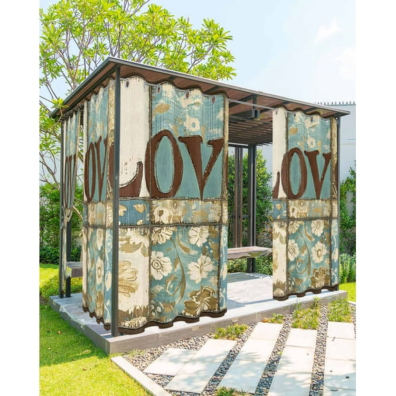 nqOlkjepod Outdoor Curtains for Patio Waterproof, Vintage Floral Check Outdoor Privacy Panels Grommet, Blue Yellow Love Buffalo Plaid Blackout Outside Curtains for Porch/Cabana 54"x108", 1 Panel