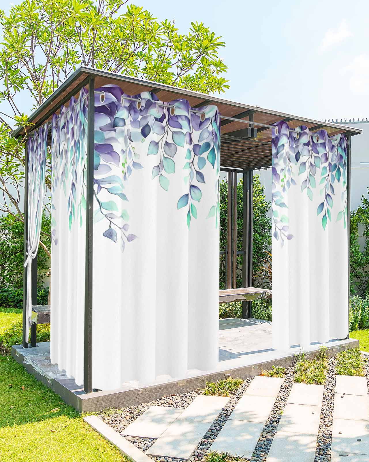 nqOlkjepod Outdoor Curtains for Patio Waterproof, Watercolor Eucalyptus Outdoor Privacy Panels Grommet, Spring Leaves Vintage Farmhouse Blackout Outside Curtains for Porch/Cabana 54"x95", 2 Panels