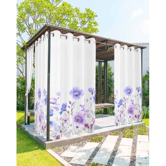 nqOlkjepod Outdoor Curtains for Patio Waterproof, Watercolor Flowers Outdoor Privacy Panels Grommet, Cottagecore Blooms Blue Purple Floral Blackout Outside Curtains for Porch/Cabana 54"x95", 1 Panel
