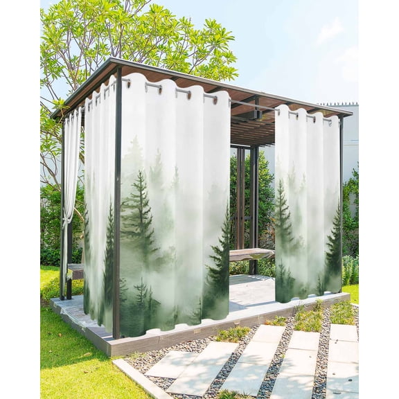nqOlkjepod Outdoor Curtains for Patio Waterproof, Watercolor Forest Outdoor Privacy Panels Grommet, Green Foggy Natural Landscape Plants Blackout Outside Curtains for Porch/Cabana 54"x84", 2 Panels
