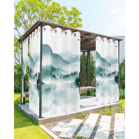 nqOlkjepod Outdoor Curtains for Patio Waterproof, Watercolor Mountain Outdoor Privacy Panels Grommet, Ink Painting Forest Blackout Outside Curtains for Porch/Cabana/Pergola/Gazebo 54"x108", 1 Panel