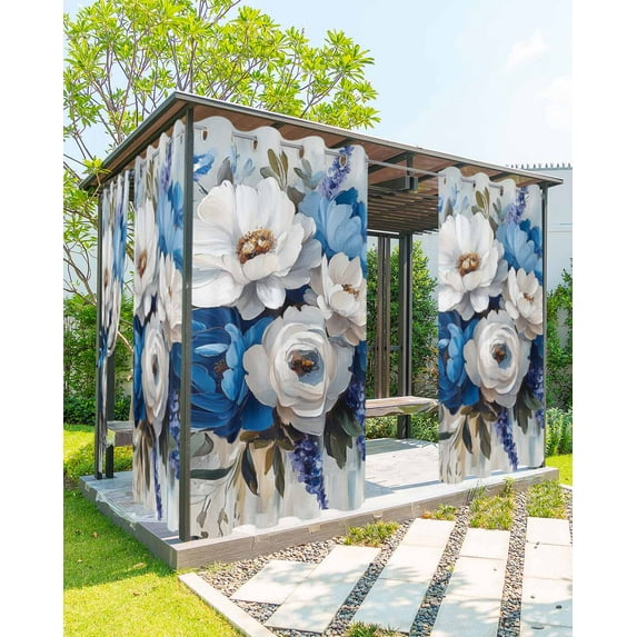 nqOlkjepod Outdoor Curtains for Patio Waterproof, White Blue Spring Floral Outdoor Privacy Panels Grommet, Vintage Flowers Farmhouse Blackout Outside Curtains for Porch/Cabana 54"x95", 2 Panels