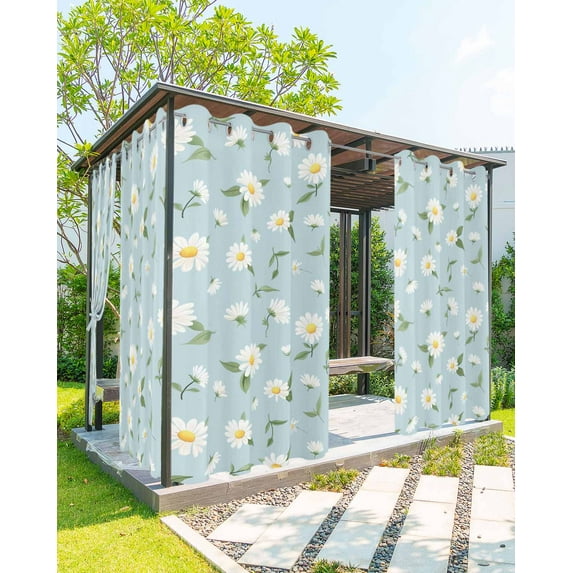 nqOlkjepod Outdoor Curtains for Patio Waterproof, White Daisy Outdoor Privacy Panels Grommet, Country Pastoral Spring Botanical Flowers Blackout Outside Curtains for Porch/Cabana 54"x108", 2 Panels