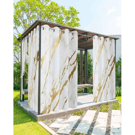 nqOlkjepod Outdoor Curtains for Patio Waterproof, White Gold Modern Outdoor Privacy Panels Grommet, Abstract Vintage Marble Geometric Blackout Outside Curtains for Porch/Cabana 54"x108", 2 Panels