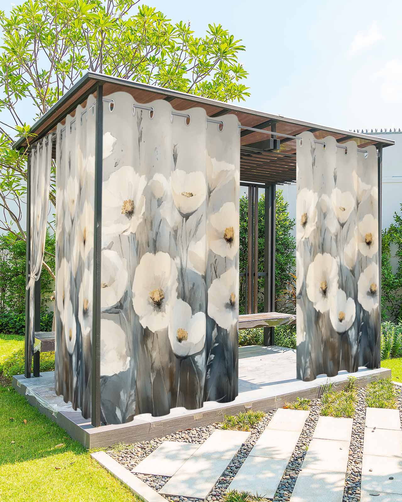 Waterproof Spring nqOlkjepod Outdoor Curtains for Patio Waterproof, White Spring Floral ...