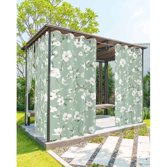 nqOlkjepod Outdoor Curtains for Patio Waterproof, White Spring Floral Outdoor Privacy Panels Grommet, Sage Green Botanical Watercolor Blackout Outside Curtains for Porch/Cabana 54"x108", 2 Panels