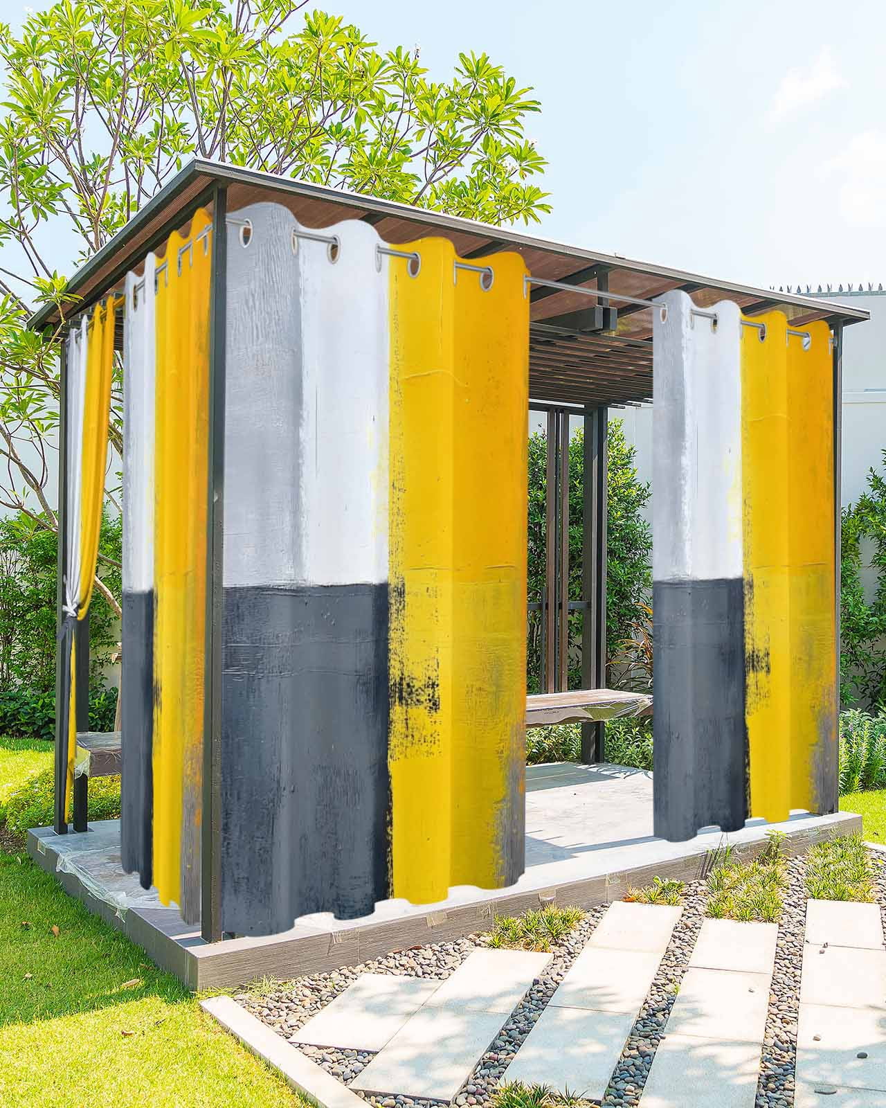 nqOlkjepod Outdoor Curtains for Patio Waterproof, Yellow Grey Outdoor Privacy Panels Grommet, Oil Painting Abstract Artwork Blackout Outside Curtains for Porch/Cabana/Pergola 54"x84", 2 Panels