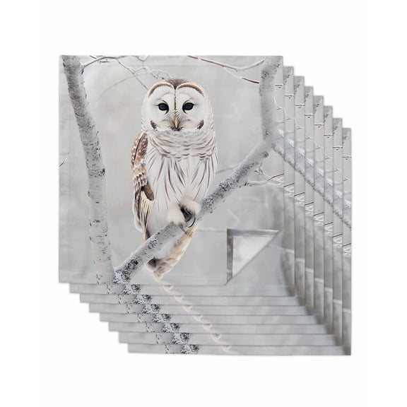 nqOlkjepod Owl On Branch Cloth Napkins Set of 8 Reusable Dinner Napkins, Framhouse Winter Landscape Tree Birds Cocktail Napkin Washable Table Napkins for Wedding/Holiday Party/Baby Shower 20"x20"