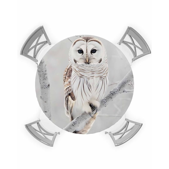 nqOlkjepod Owl On Branch Round Tablecloth, Fitted Table Cover with Elastic for 36"-44" Round Tables, Framhouse Winter Landscape Tree Birds Table Cloth Outdoor Dinning Party Waterproof Tablecloths