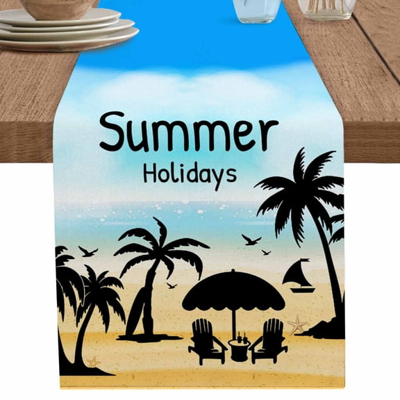 nqOlkjepod Palm Trees Silhouette Table Runner 36 Inches Long Farmhouse Dress Scarves, Summer Coastal Vacation Dining Tablerunner for Coffee Table/Kitchen Island/Party Décor, Small 13" x 36"