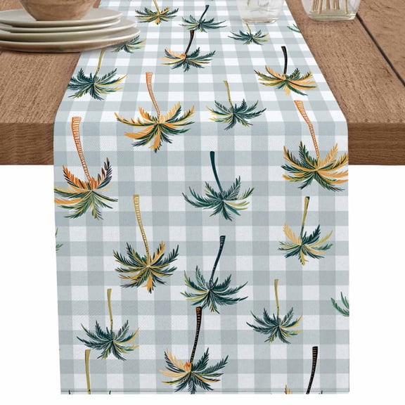 nqOlkjepod Palm Trees Table Runner 48 Inches Long Farmhouse Dress Scarves, Watercolor Plaid Tropical Tree Summer Dining Tablerunner for Coffee Table/Kitchen Island/Party Décor, 13" x 48"