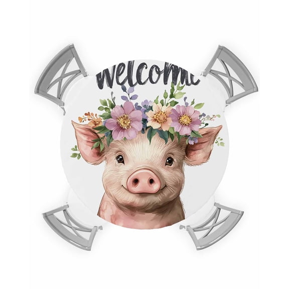 nqOlkjepod Pig Flower Floral Round Tablecloth, Fitted Table Cover with Elastic for 45"-54" Round Tables, Watercolor Wildflowers Blooms Spring Table Cloth Outdoor Dinning Party Waterproof Tablecloths