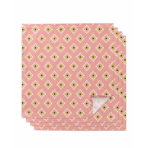 nqOlkjepod Pink Boho Cloth Napkins Set of 4 Reusable Dinner Napkins, Aztec Southwest Geometric Ethnic Motifs Cocktail Napkin Washable Table Napkins for Wedding/Holiday Party/Baby Shower 20"x20"