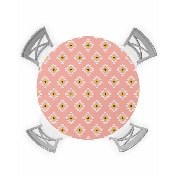 nqOlkjepod Pink Boho Round Tablecloth, Fitted Table Cover with Elastic for 55"-60" Round Tables, Aztec Southwest Geometric Ethnic Motifs Table Cloth Outdoor Dinning Party Waterproof Tablecloths