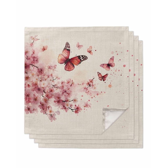 nqOlkjepod Pink Butterfly Cloth Napkins Set of 4 Reusable Dinner Napkins, Vintage Pastoral Spring Flowers Floral Cocktail Napkin Washable Table Napkins for Wedding/Holiday Party/Baby Shower 20"x20"