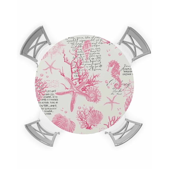 nqOlkjepod Pink Coastal Starfish Round Tablecloth, Fitted Table Cover with Elastic for 36"-44" Round Tables, Nautical Rudder Ocean Animals Table Cloth Outdoor Dinning Party Waterproof Tablecloths