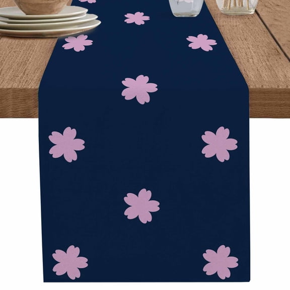 nqOlkjepod Pink Flower Table Runner 36 Inches Long Farmhouse Dress Scarves, Japanese Style Floral Navy Blue Dining Tablerunner for Coffee Table/Kitchen Island/Party Décor, Small 13" x 36"