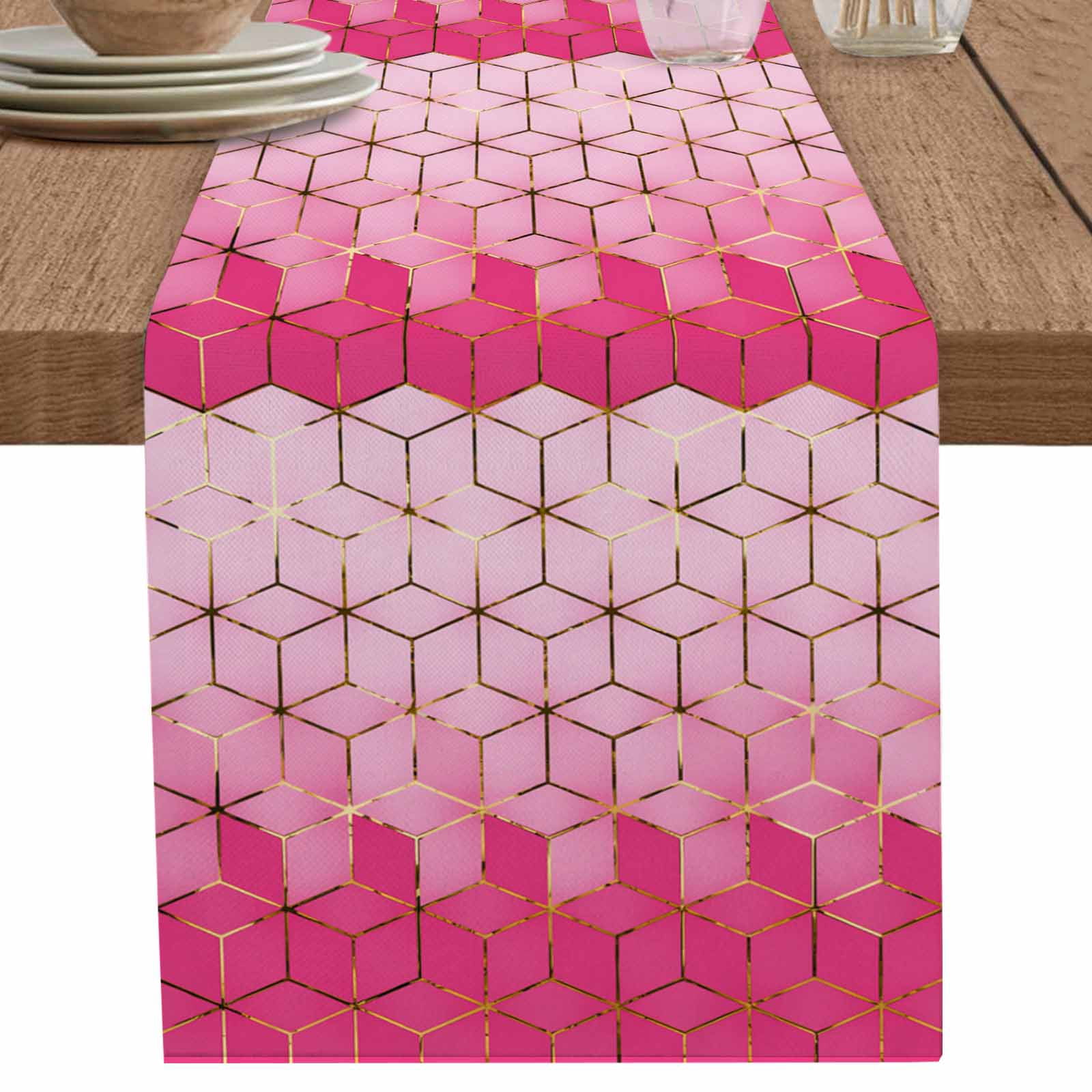 nqOlkjepod Pink Geometric Table Runner 72 Inches Long Farmhouse Dress ...