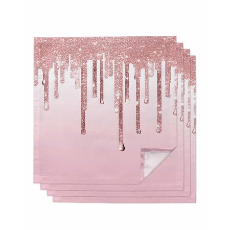 nqOlkjepod Pink Glowing Fluid Cloth Napkins Set of 4 Reusable Dinner Napkins, Romantic Modern Droplet Cocktail Napkin Washable Table Napkins for Wedding/Holiday Party/Baby Shower 20"x20"