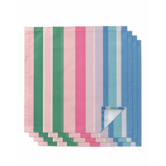 nqOlkjepod Pink Green Blue Stripe Cloth Napkins Set of 4 Reusable Dinner Napkins, Farmhouse Stripes Contemporary Cocktail Napkin Washable Table Napkins for Wedding/Holiday Party/Baby Shower 20"x20"