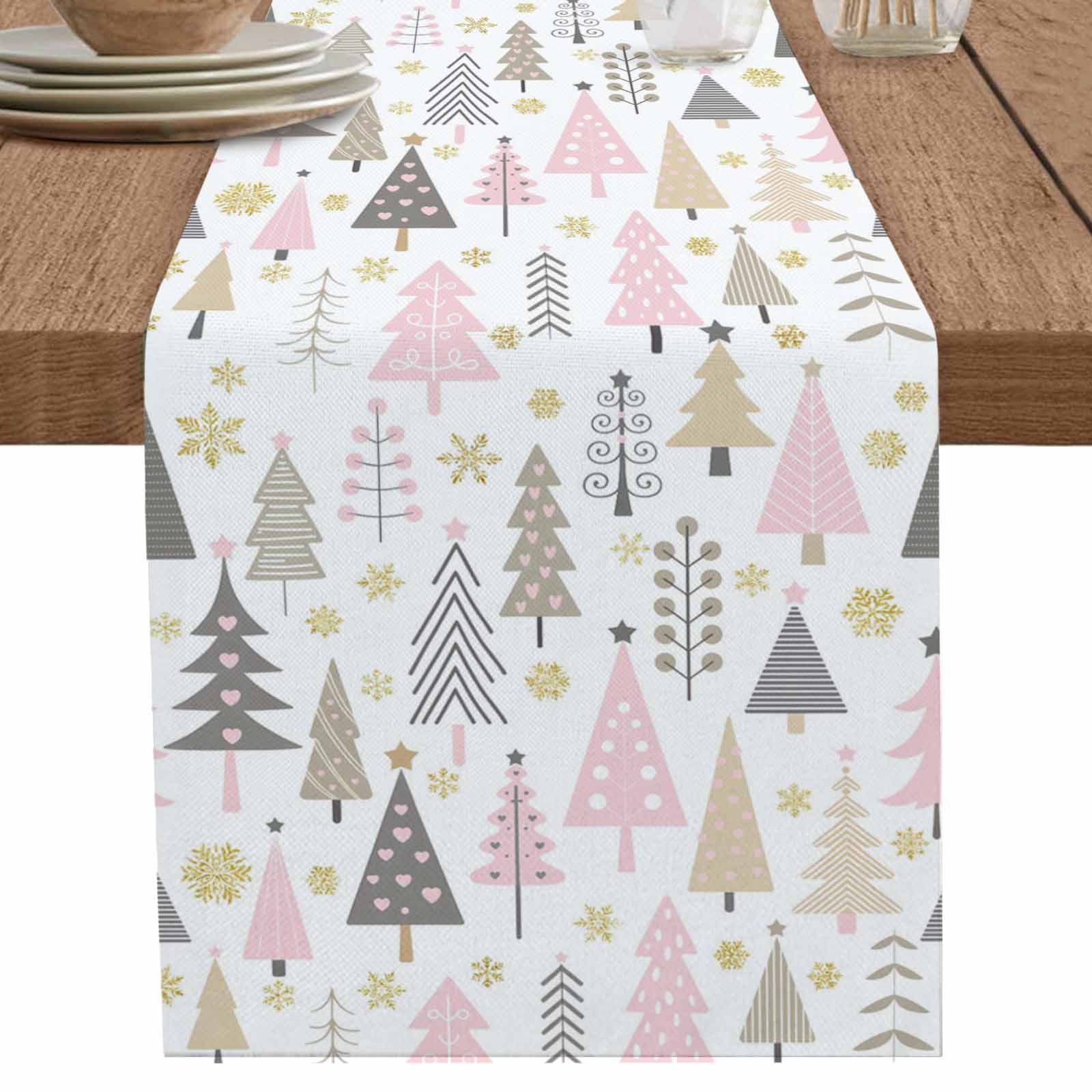 nqOlkjepod Pink Grey Christmas Table Runner 36 Inches Long Farmhouse ...
