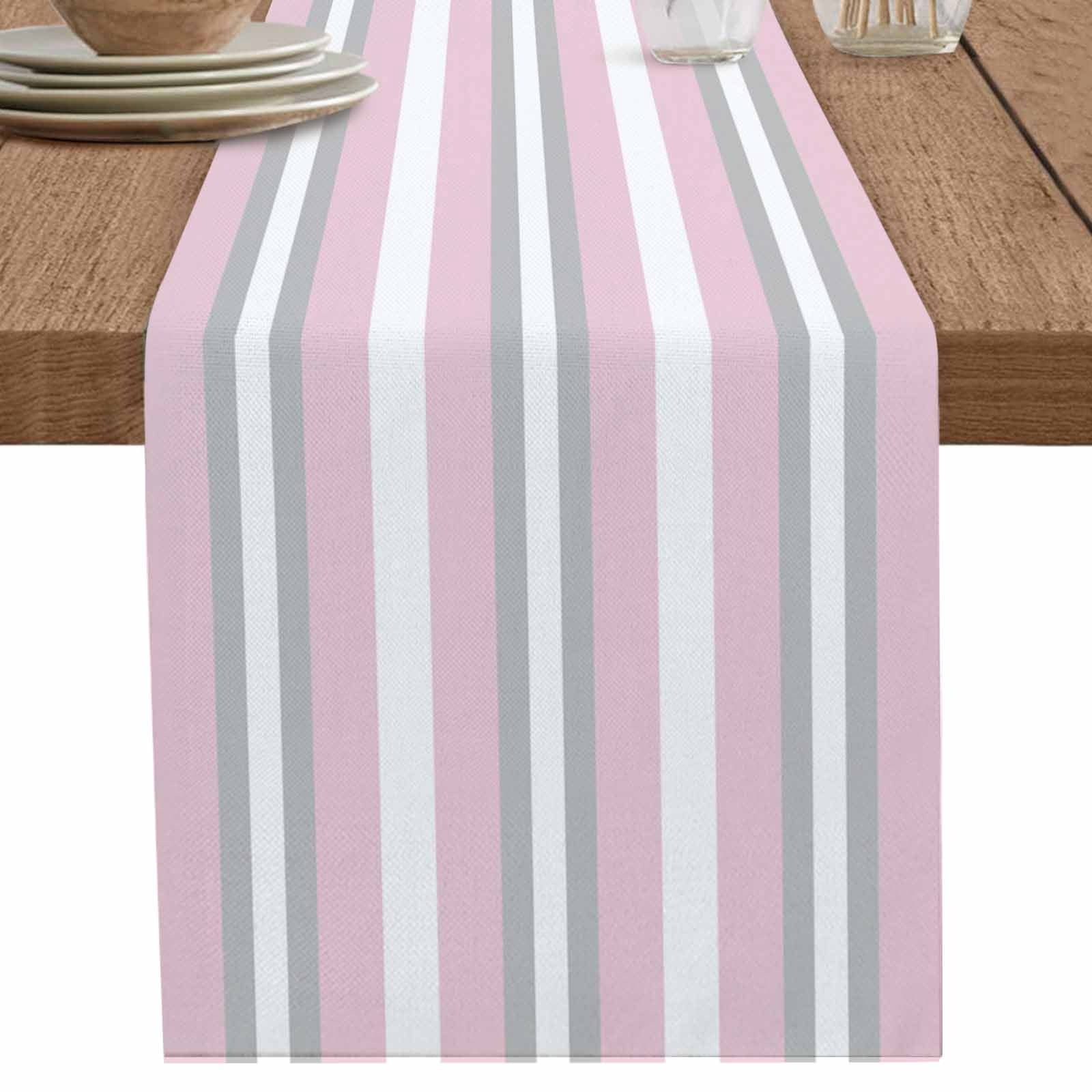 nqOlkjepod Pink Grey Stripe Table Runner 72 Inches Long Farmhouse Dress ...